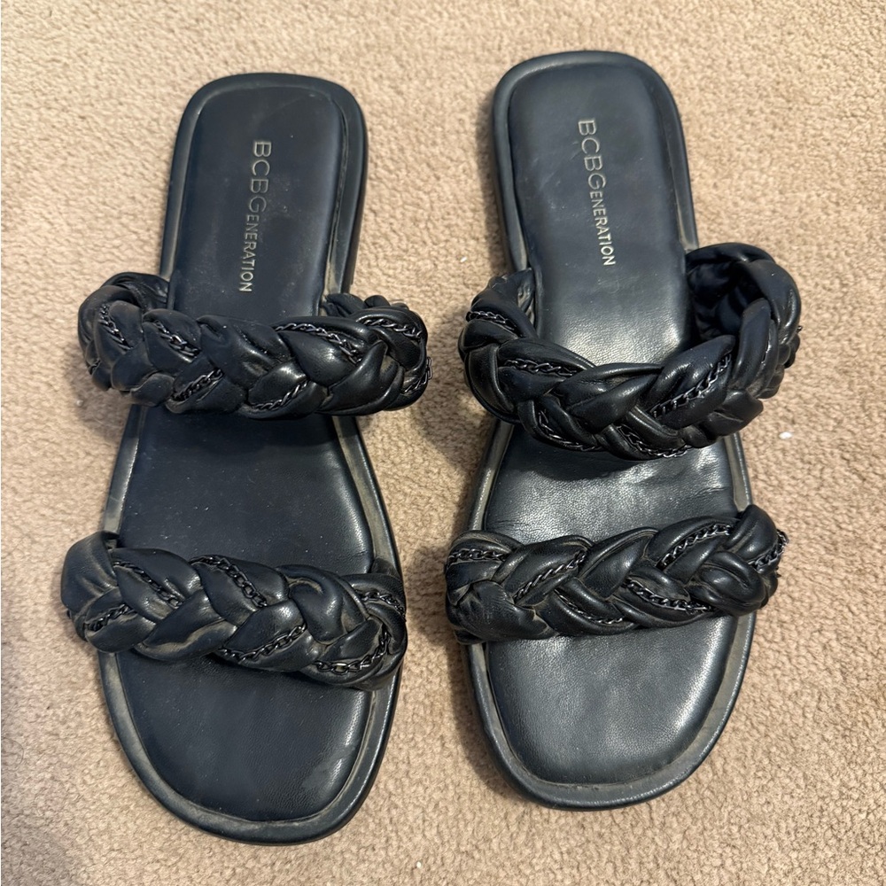 BCBGeneration Black Braided Leather Sandals